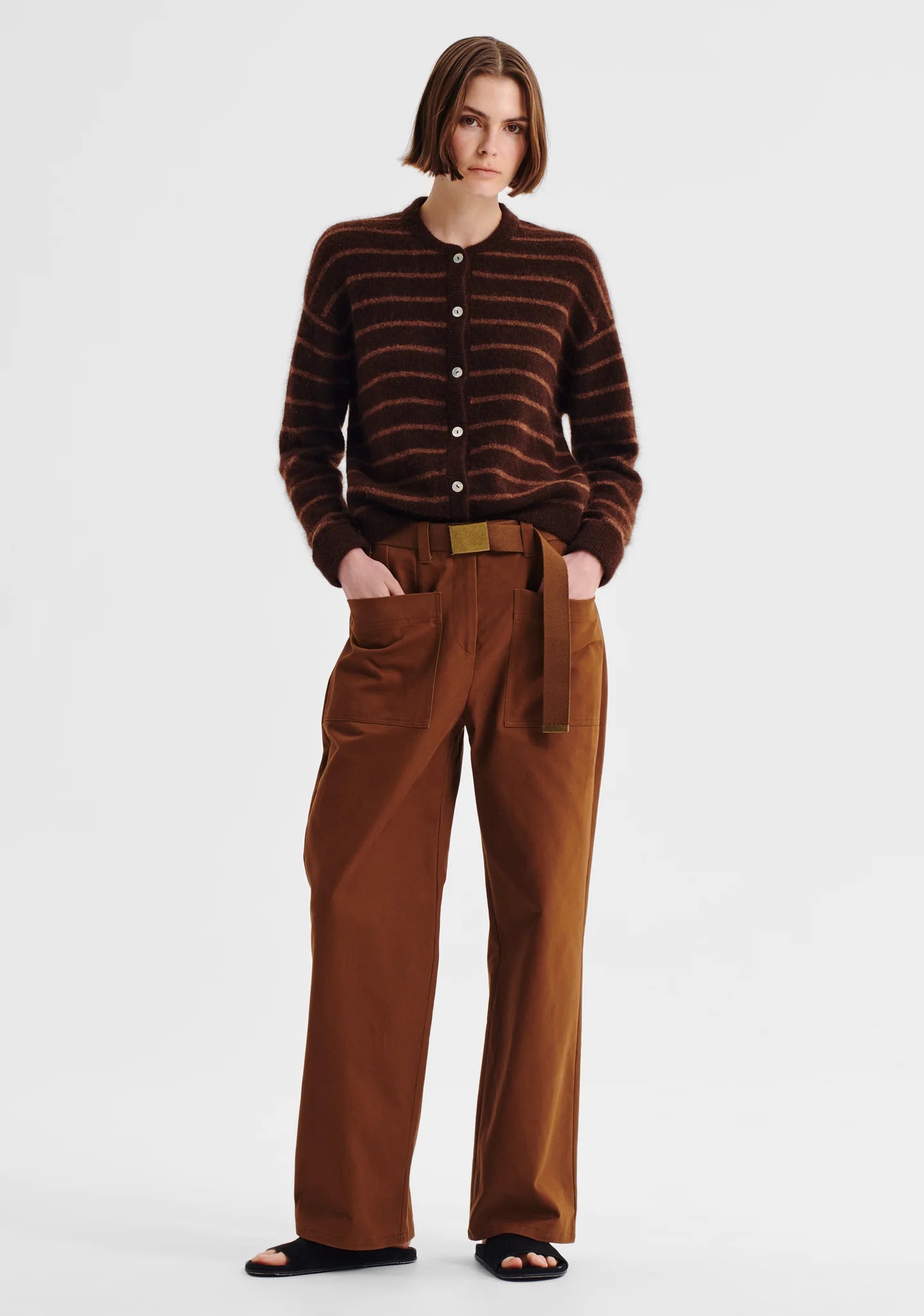 Albi Knit Cardigan - Toffee Stripe