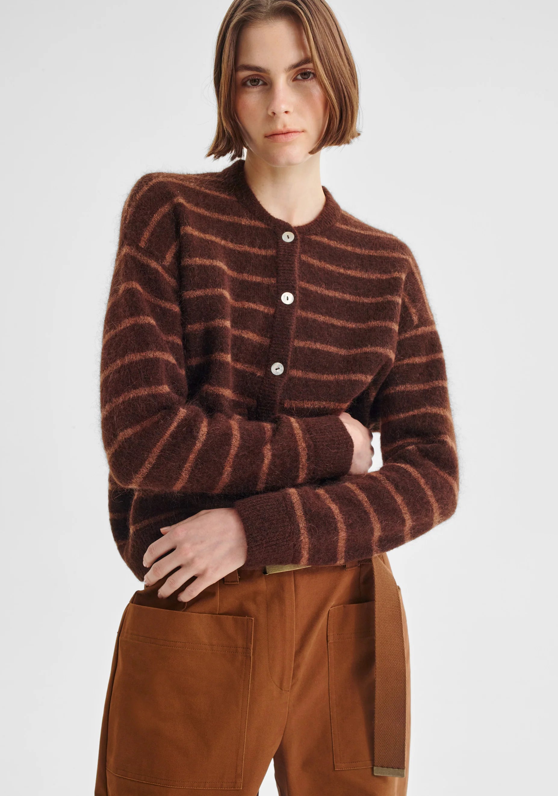 Albi Knit Cardigan - Toffee Stripe