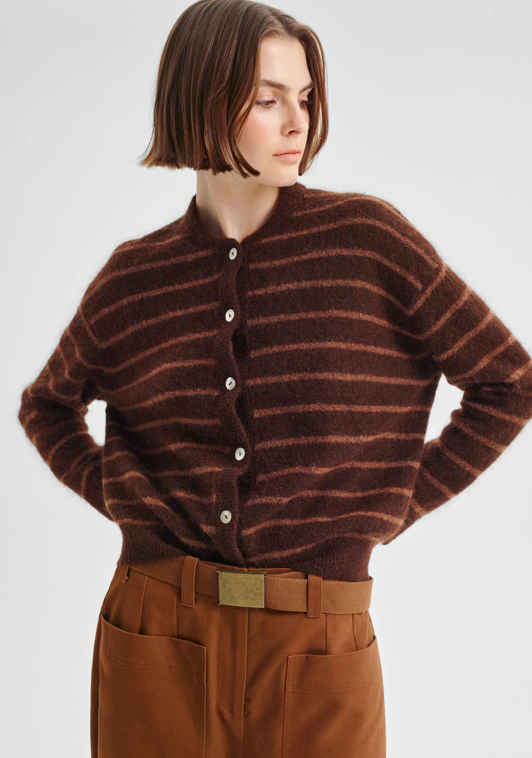 Albi Knit Cardigan - Toffee Stripe