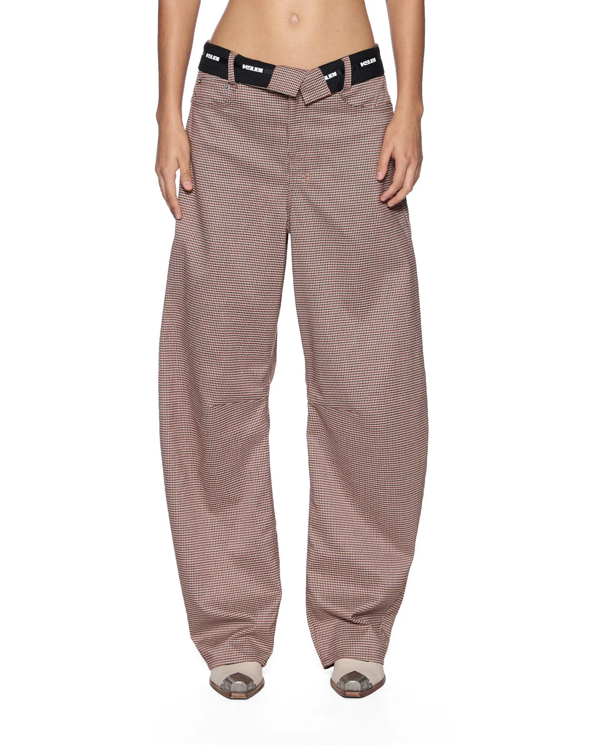 Barrel Trouser Flip Houndstooth - Brown