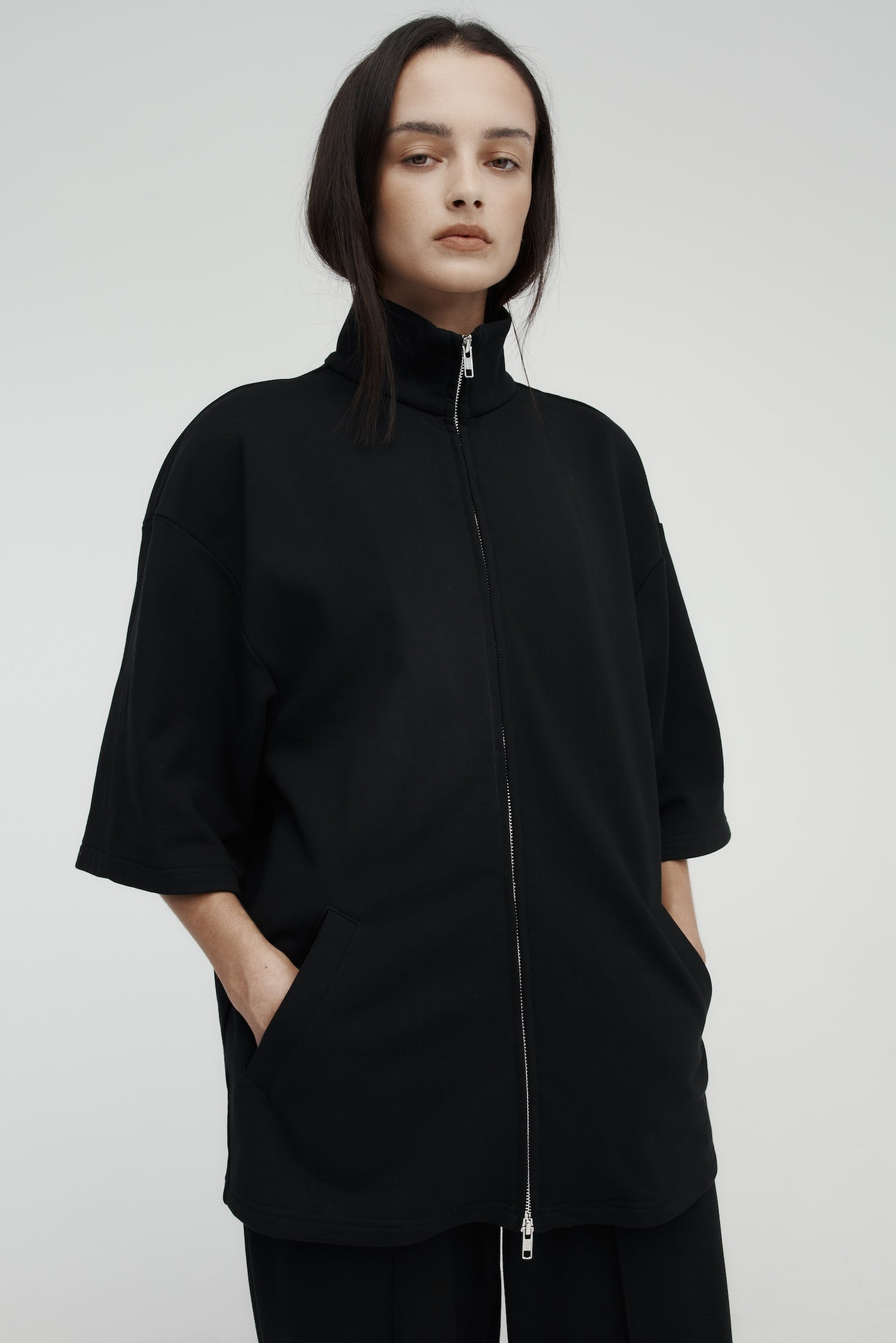 Rebe Cotton Zip Sweater - Black