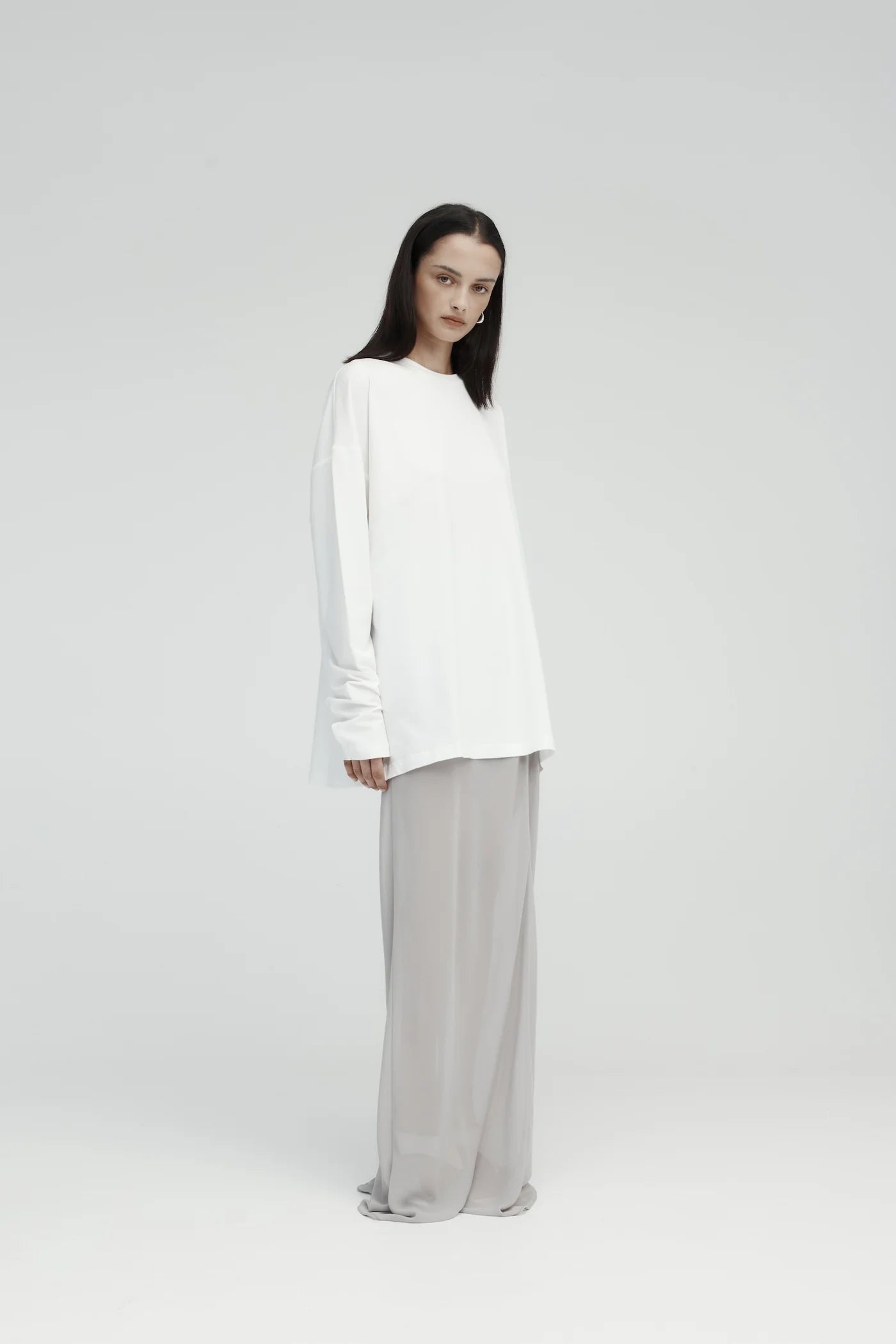 Rebe Long Sleeve Drop T-Shirt - White