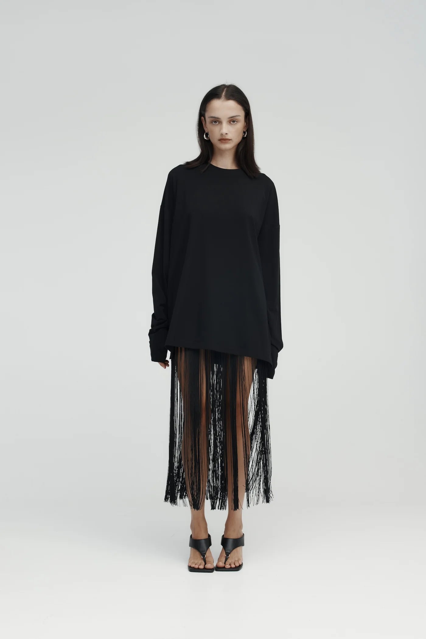 Rebe Long Sleeve Drop T-Shirt - Black