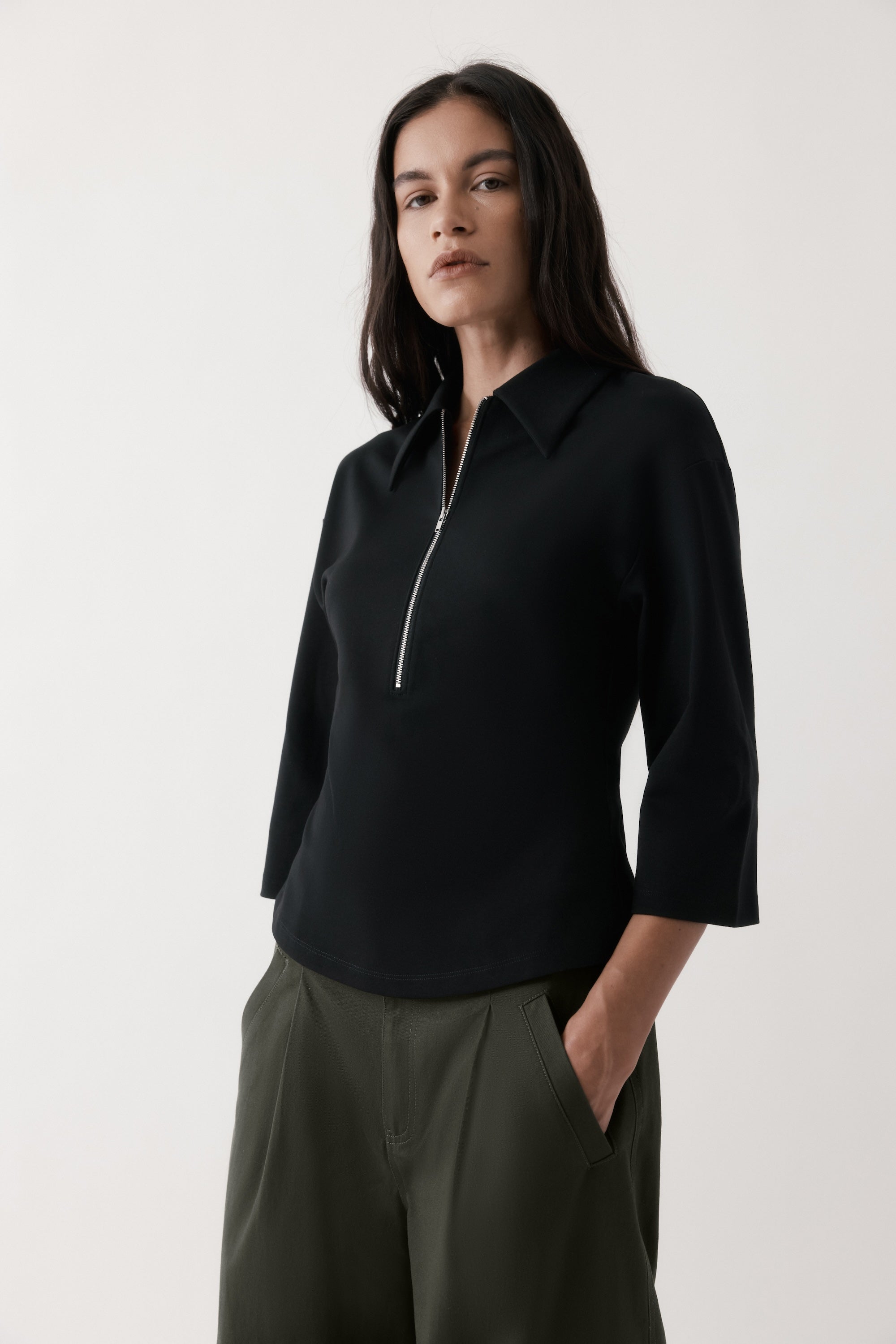 Zip Front Top - Black