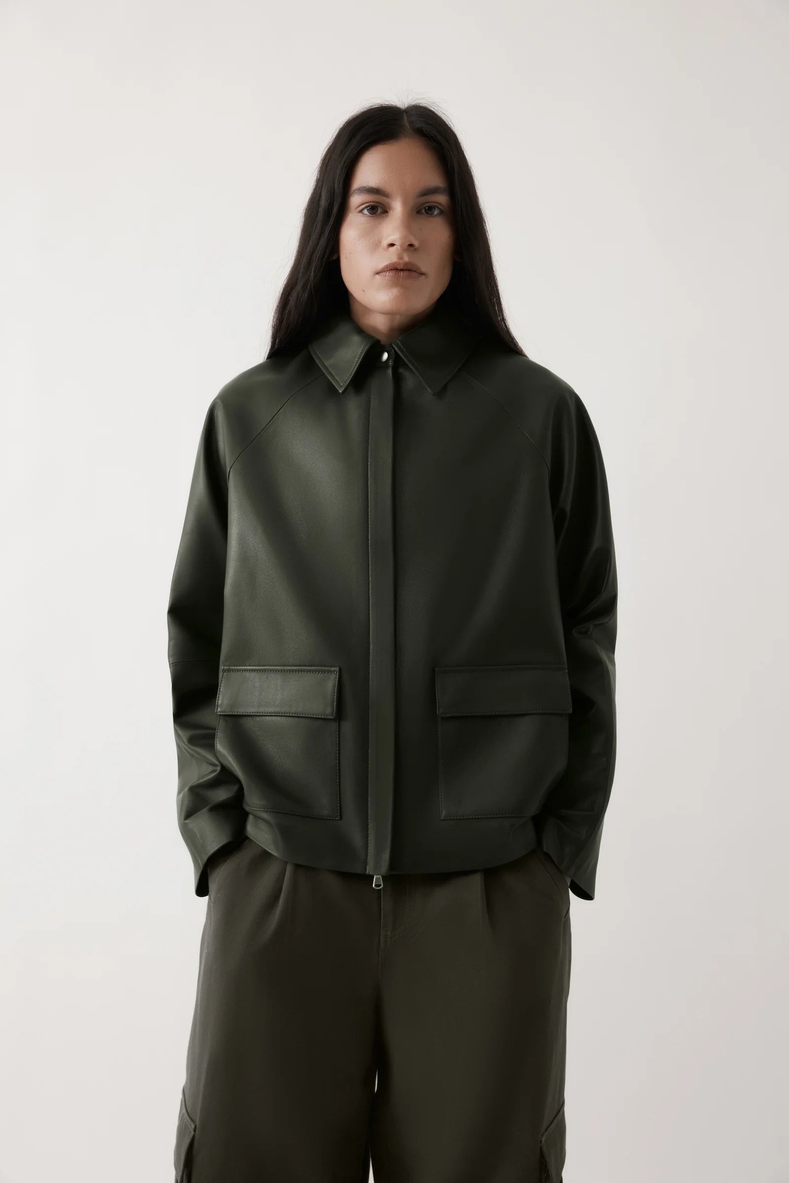 Mo Leather Jacket - Dark Olive