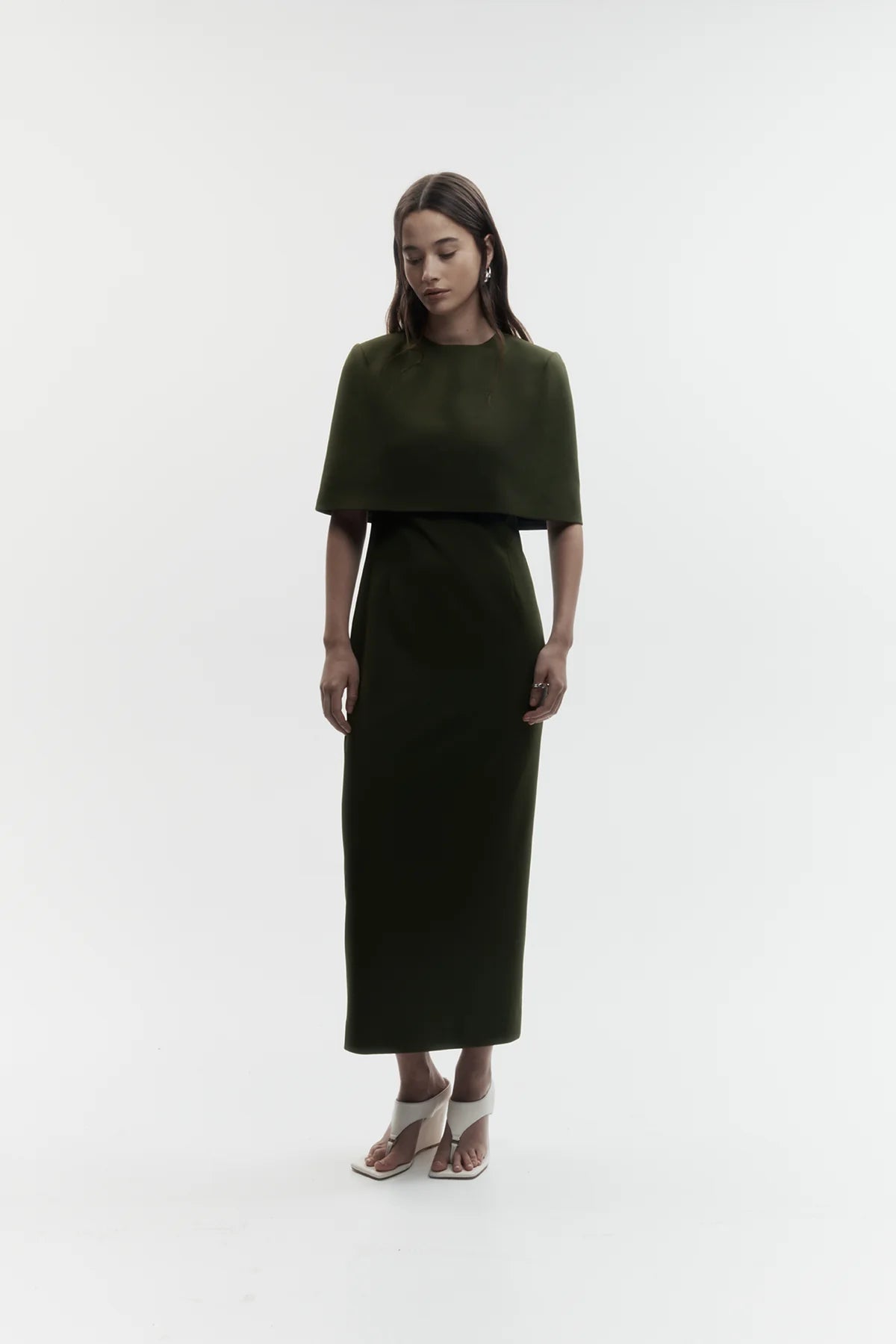 Column Cape Dress - Olive