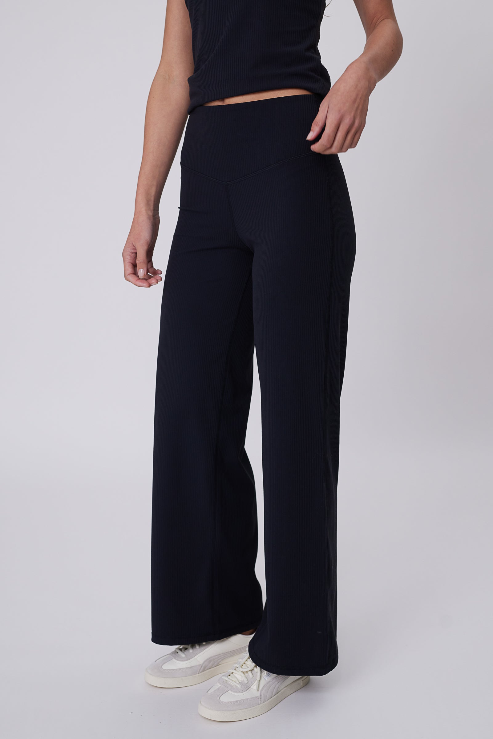 Recharge Rib Wide Leg Pant - Black