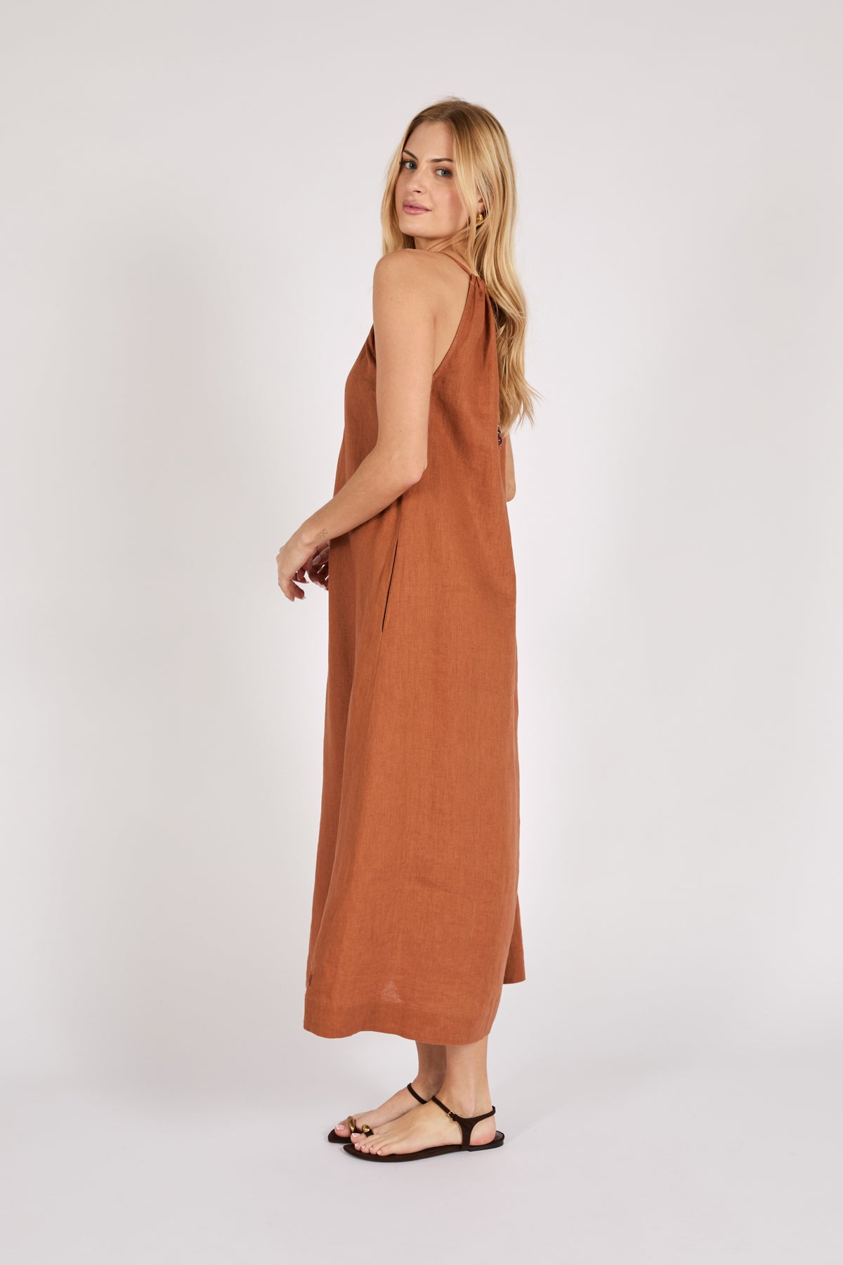Marlow Riptide Linen Dress - Rust