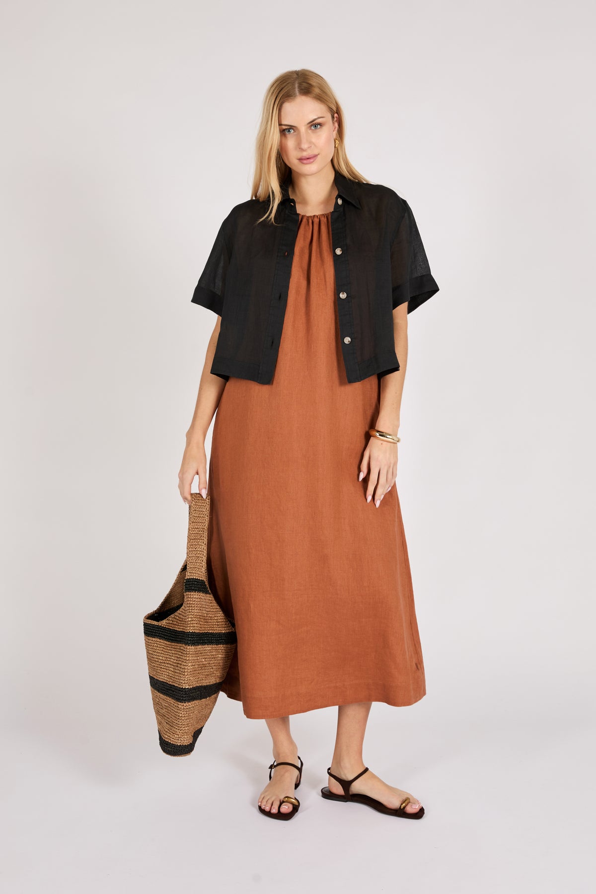Marlow Riptide Linen Dress - Rust