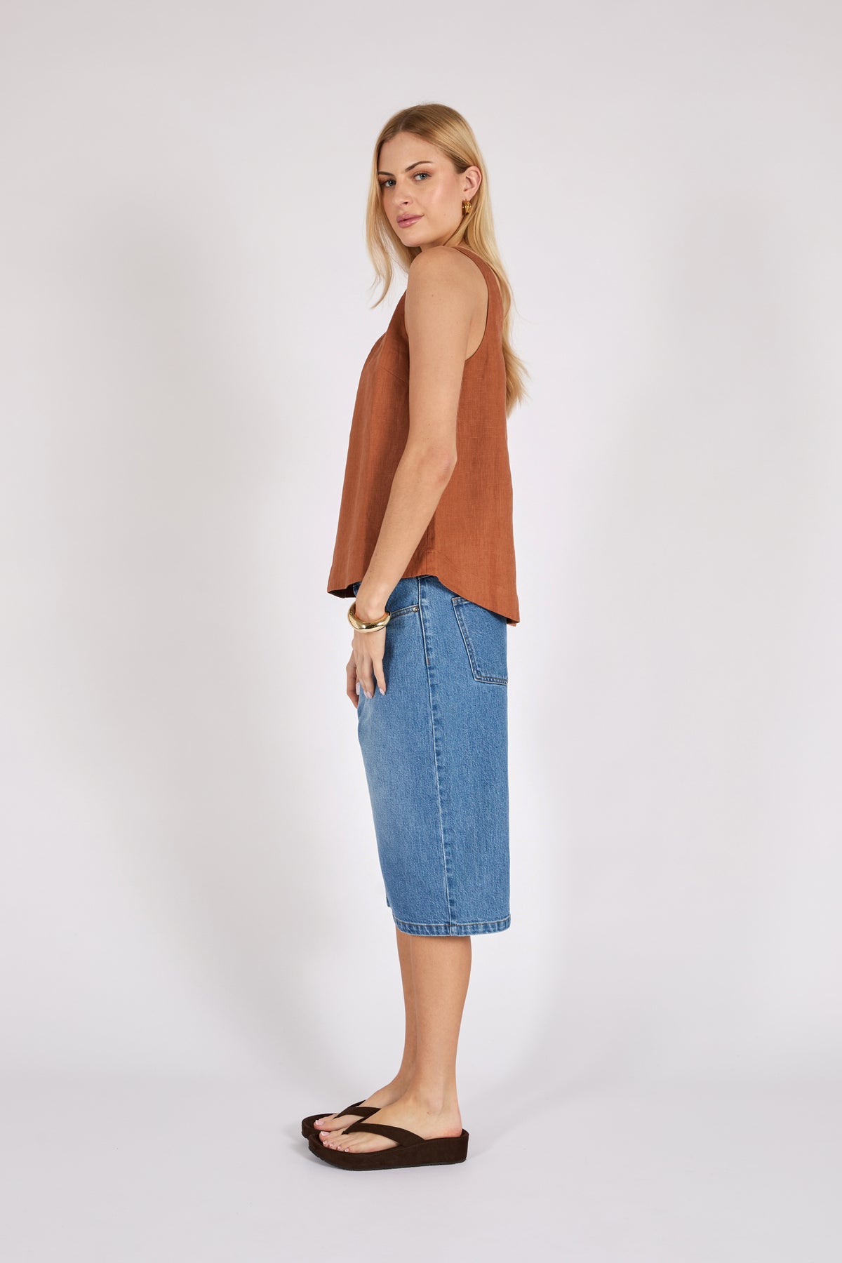 Marlow Riptide Linen Tank - Rust