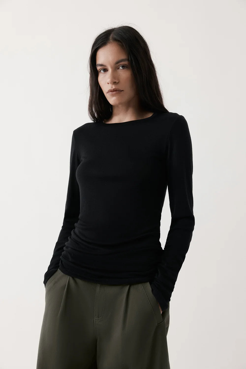 Rebe Long Sleeve Ruched Merino - Black