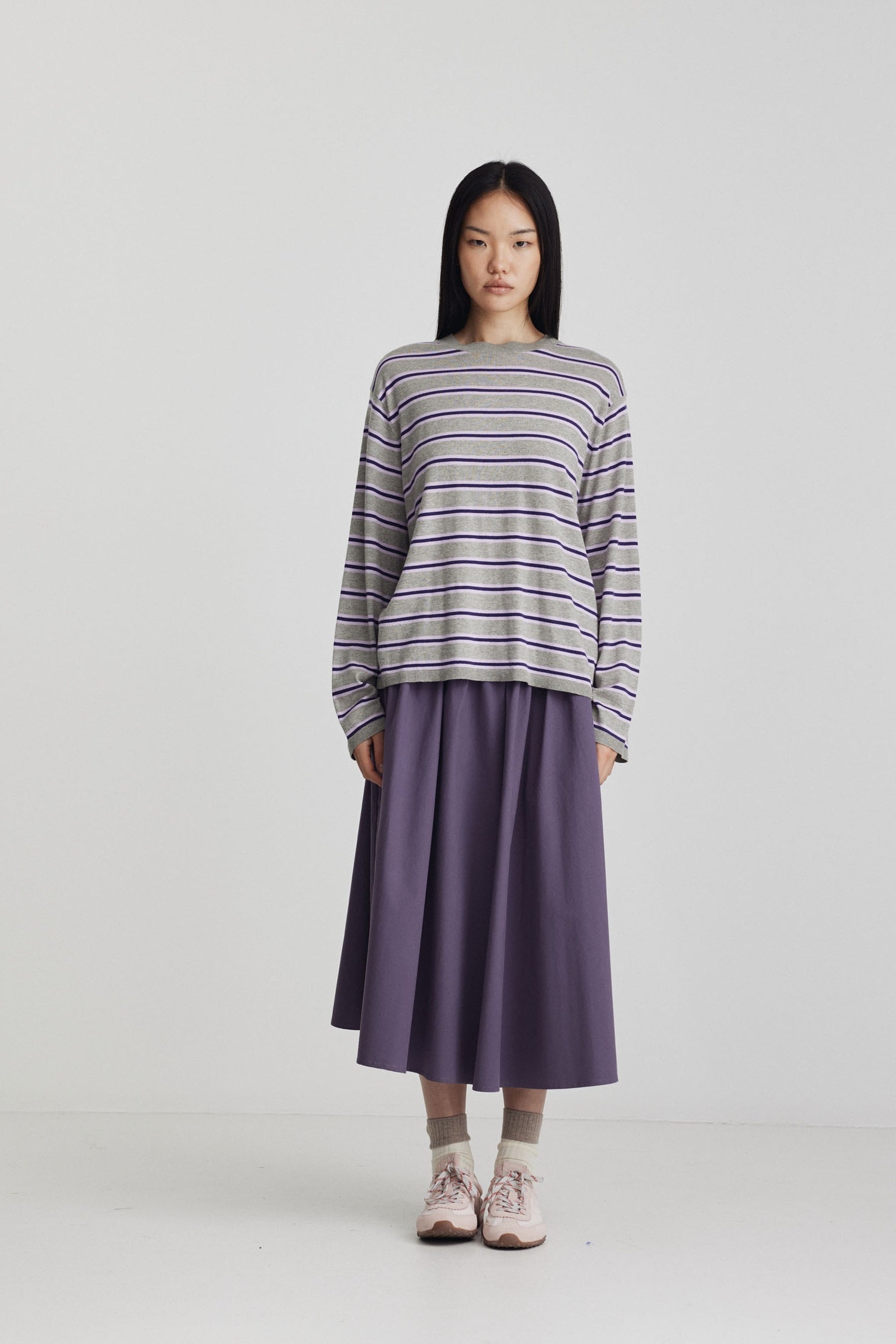 Ricochet Flip Long Sleeve Knit Top - Grey Marle + Dark Purple