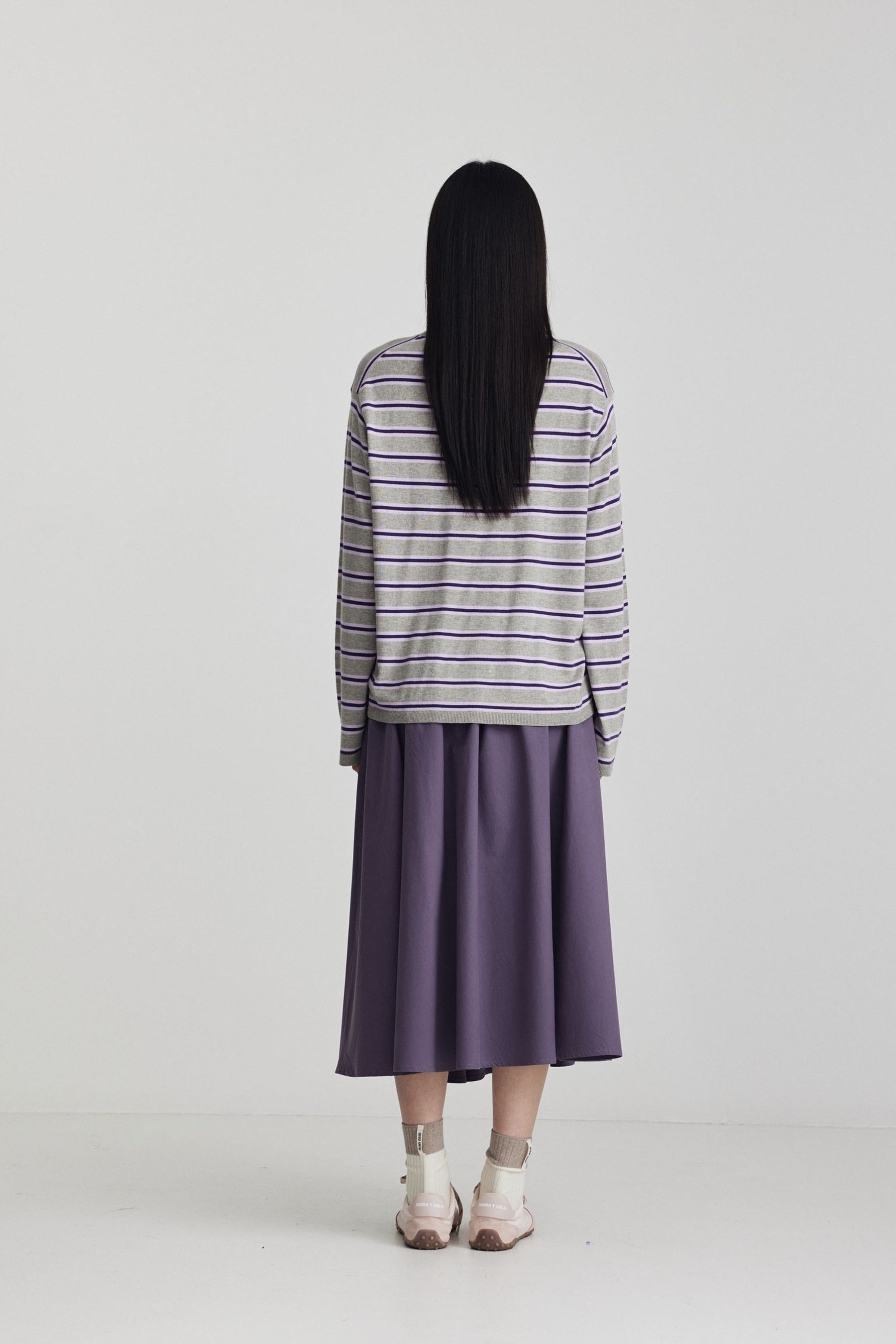 Ricochet Flip Long Sleeve Knit Top - Grey Marle + Dark Purple