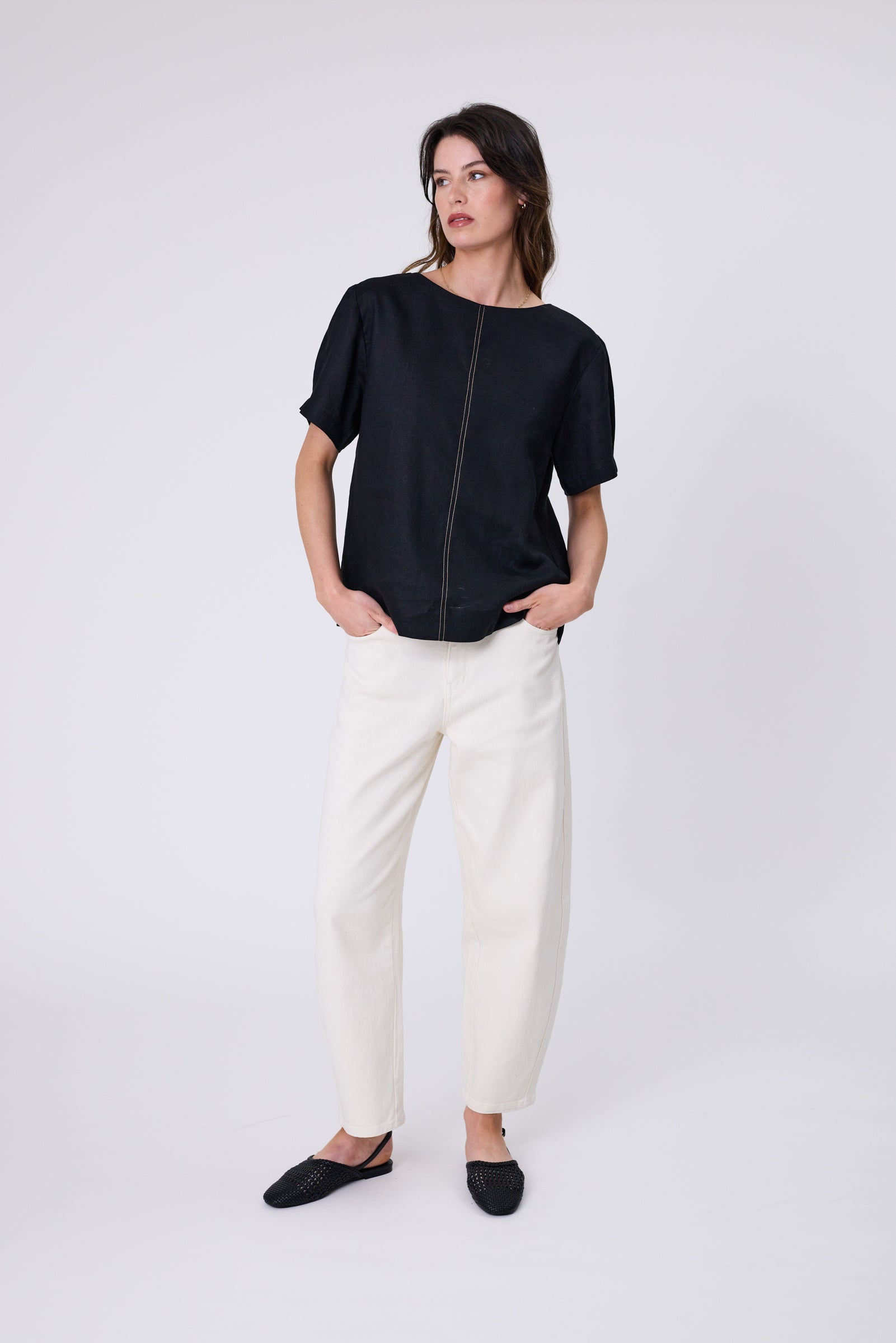 Sable Linen Top - Black