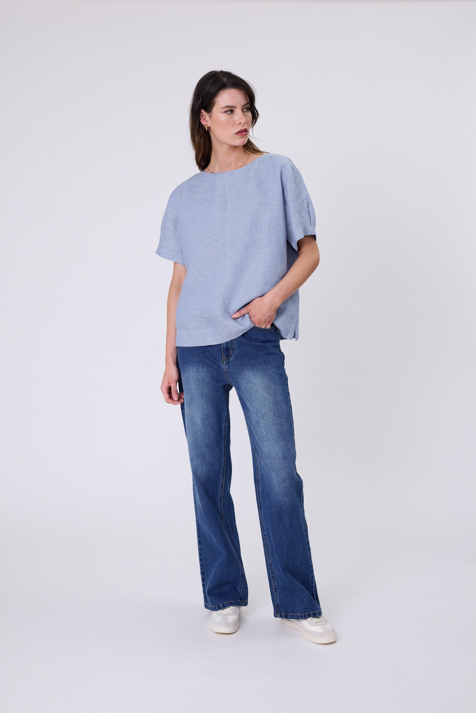 Sable Linen Top - Blue Smoke