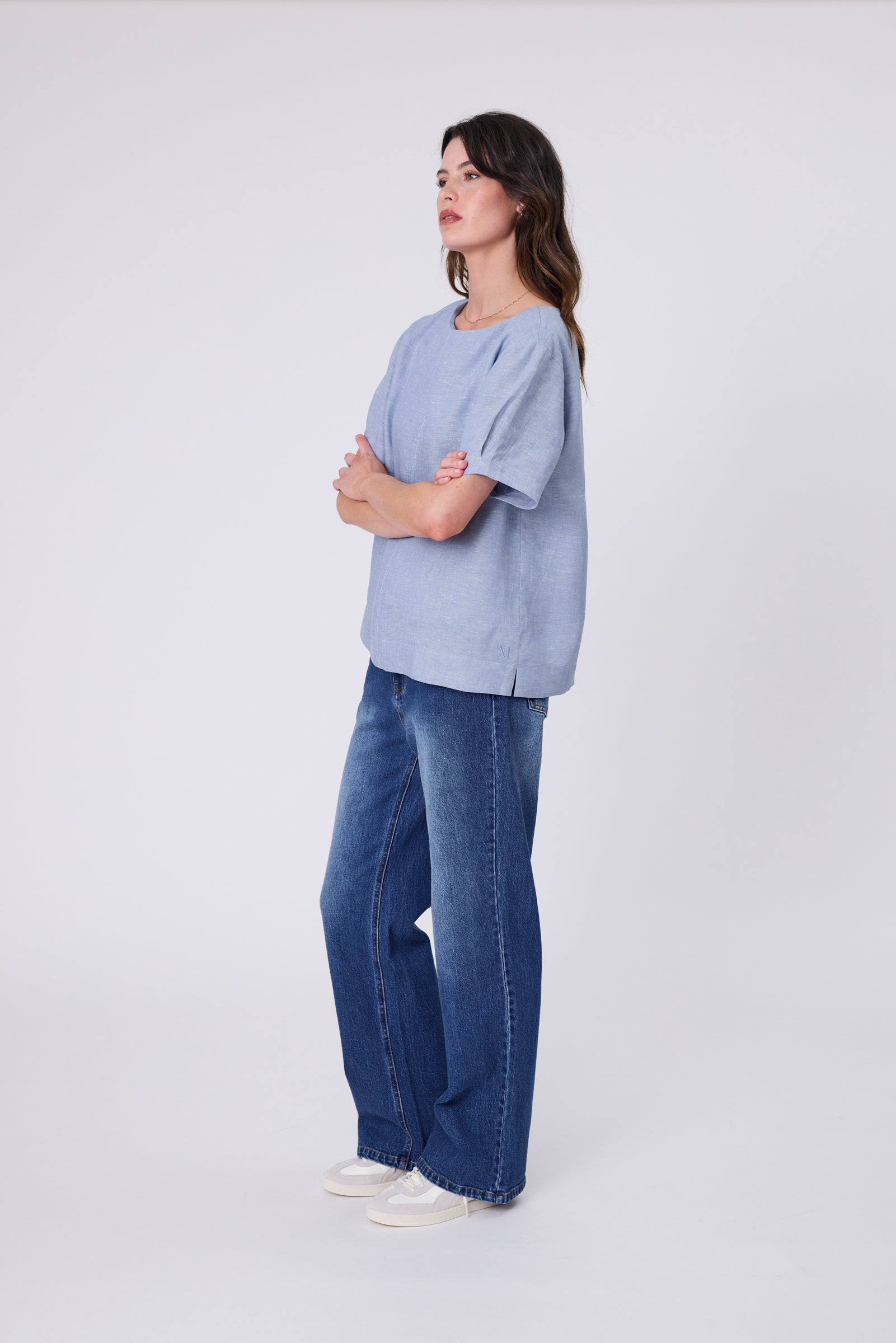 Sable Linen Top - Blue Smoke