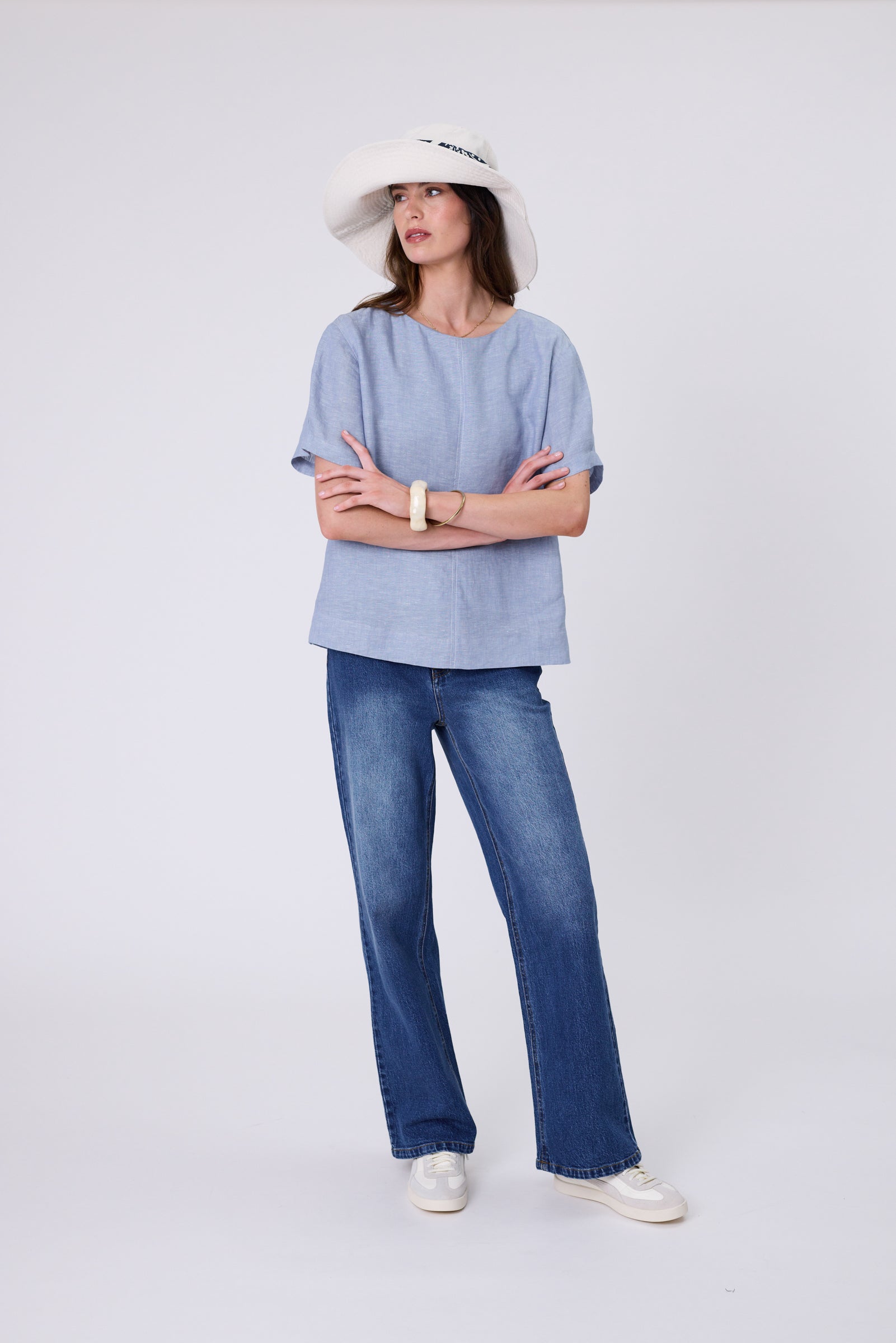 Sable Linen Top - Blue Smoke