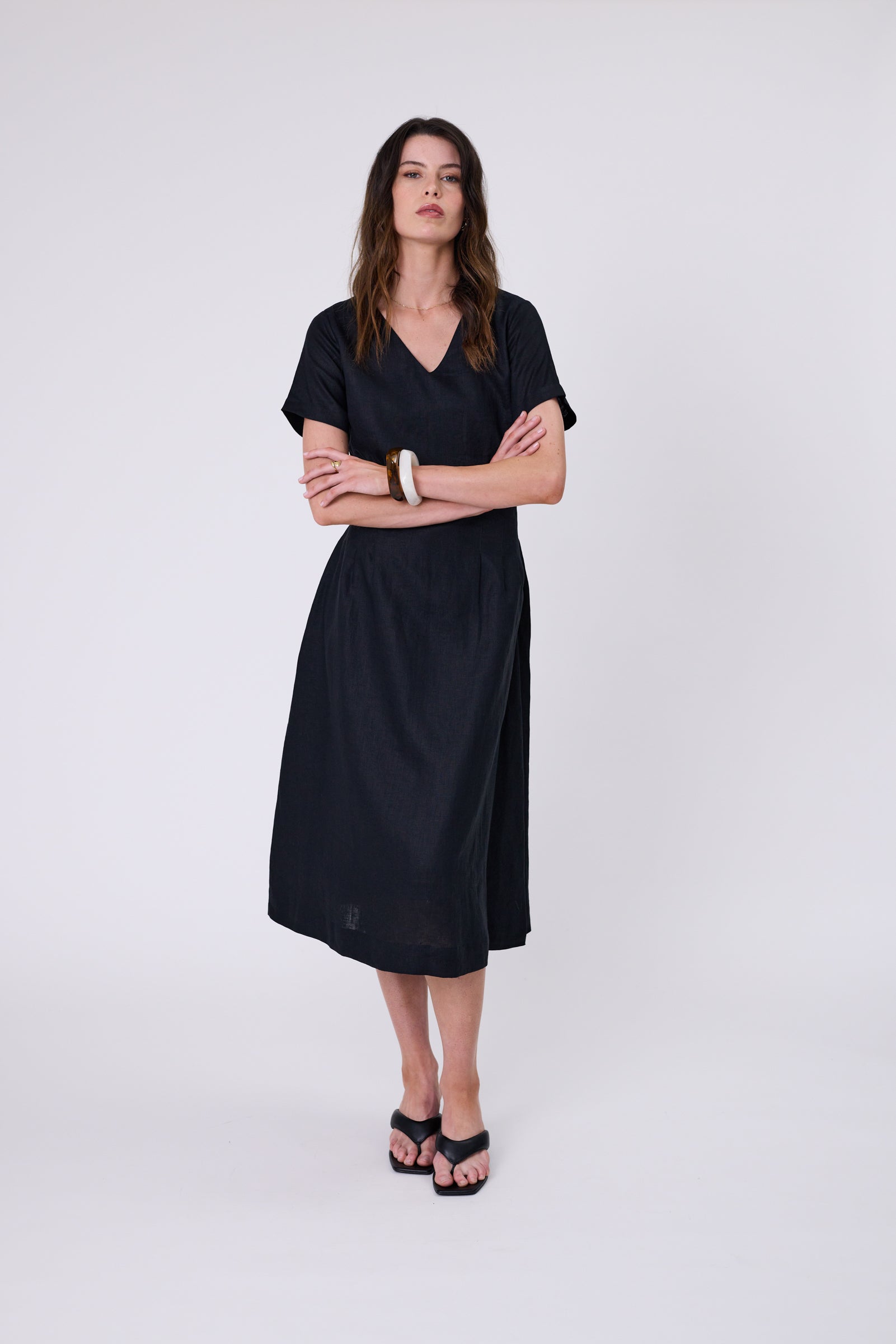 Seville Linen Dress - Black