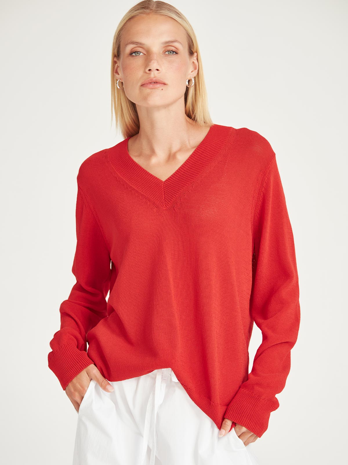 Carnival V Neck Sweater - Scarlet