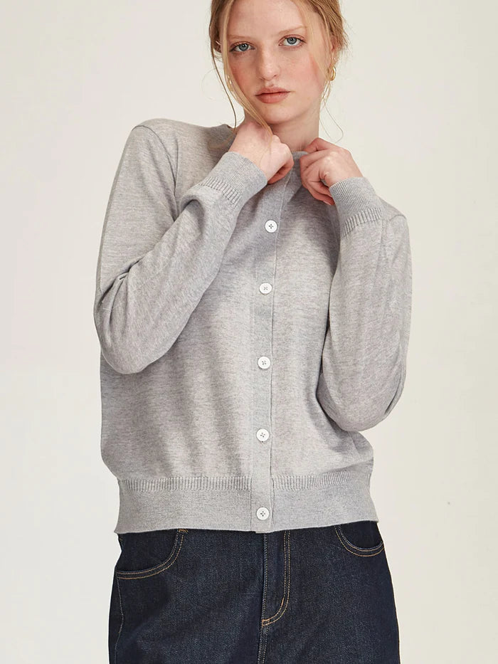 Felicity Merino Cardigan - Grey Marle
