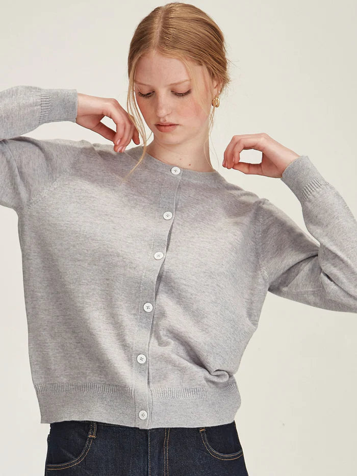 Felicity Merino Cardigan - Grey Marle