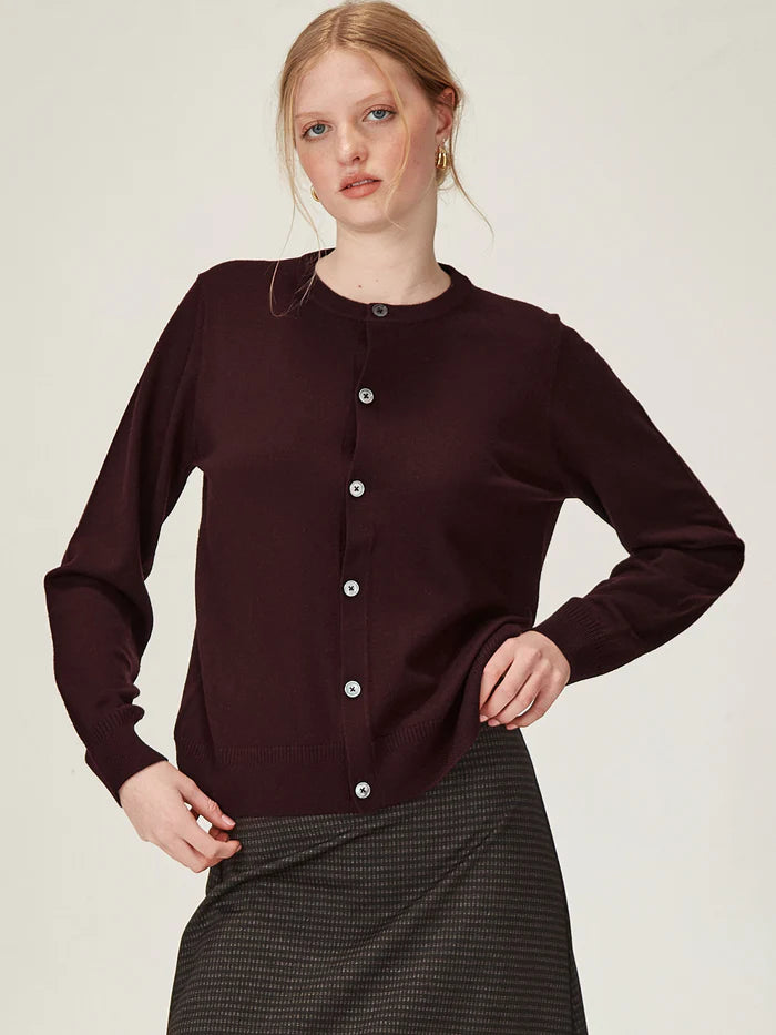 Felicity Merino Cardigan - Plum