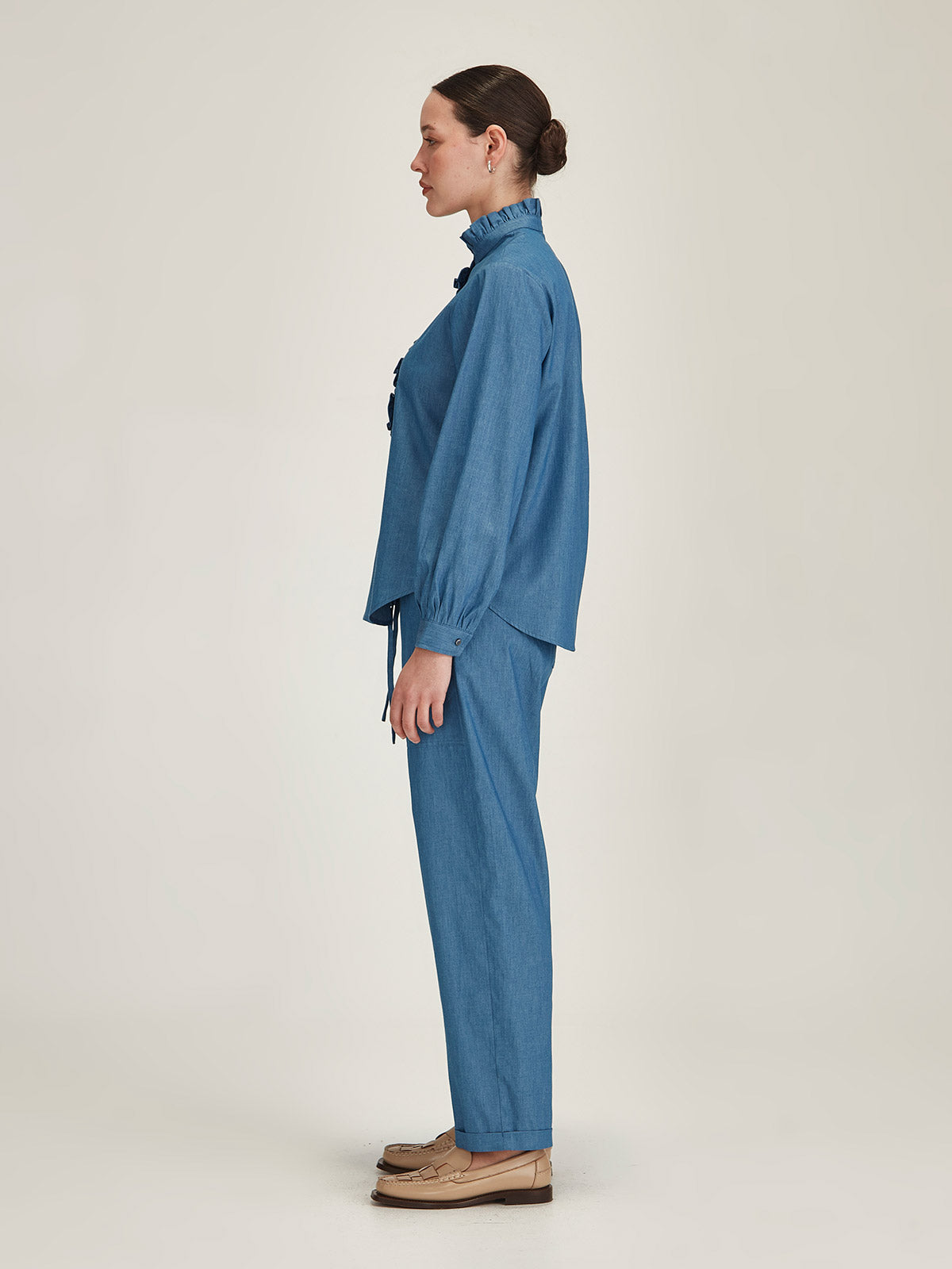 Mira Ruffle Blouse - Light Indigo