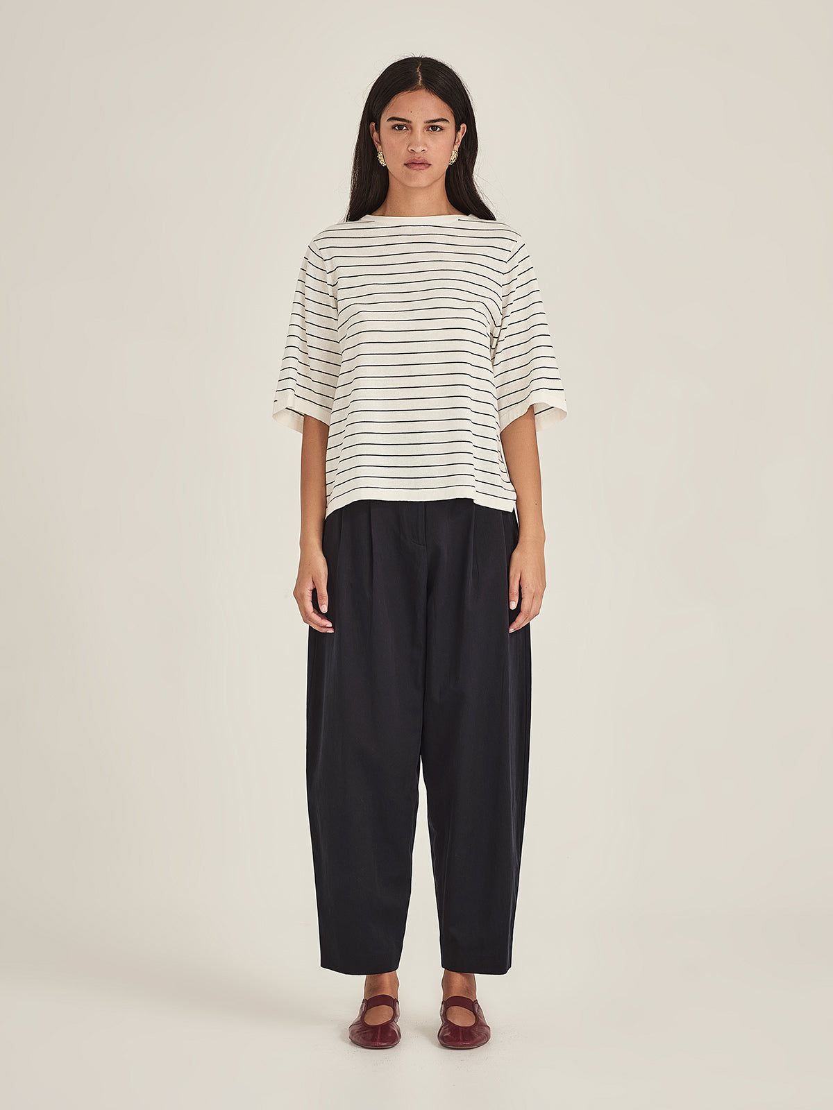 Sills Sumire Striped Boxy Tee - Chalk/Navy Stripe