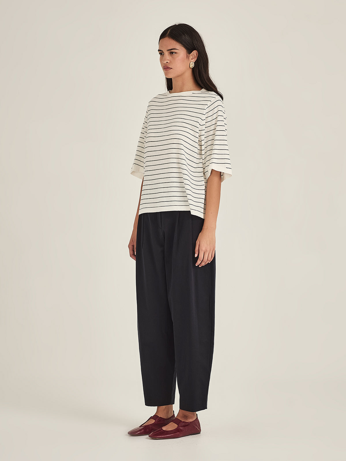 Sills Sumire Striped Boxy Tee - Chalk/Navy Stripe