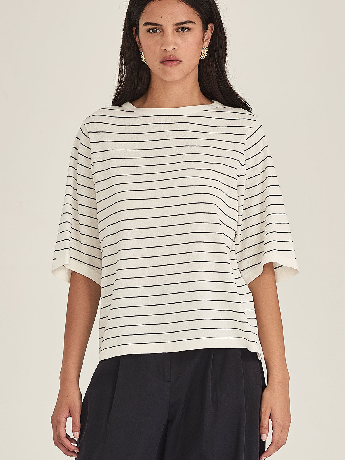 Sills Sumire Striped Boxy Tee - Chalk/Navy Stripe