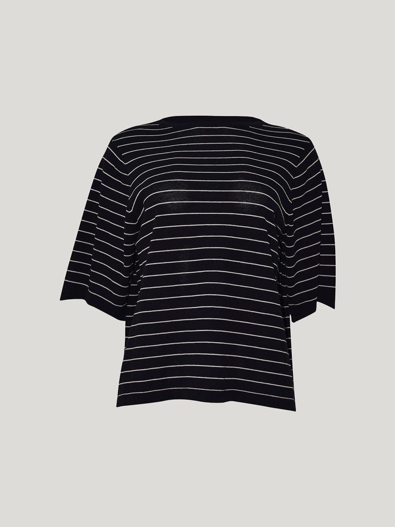 Sills Sumire Striped Boxy Tee - Navy/Chalk Stripe