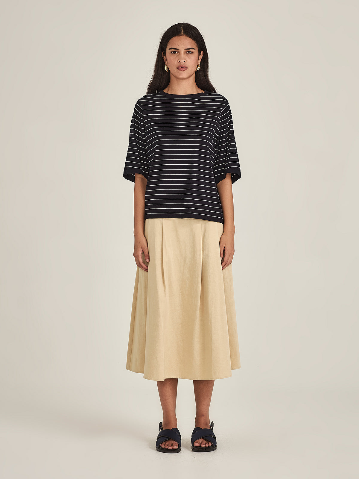 Sills Sumire Striped Boxy Tee - Navy/Chalk Stripe