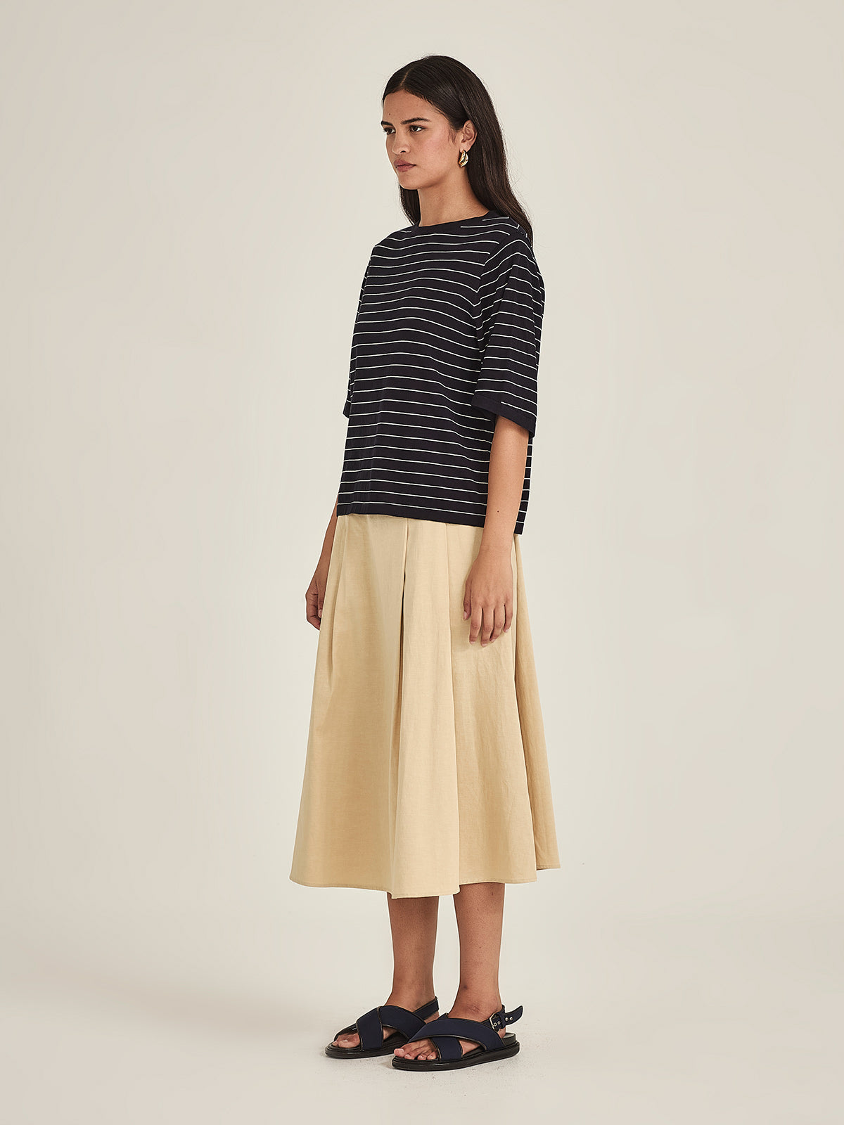 Sills Sumire Striped Boxy Tee - Navy/Chalk Stripe