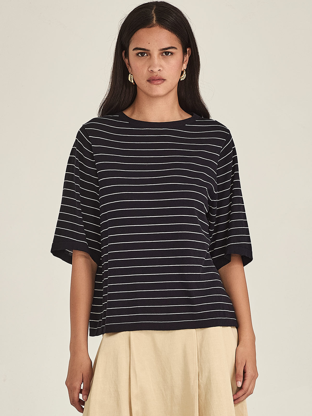 Sills Sumire Striped Boxy Tee - Navy/Chalk Stripe