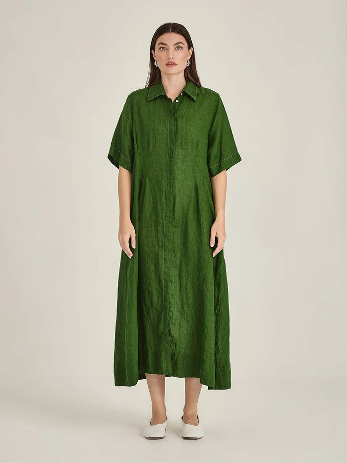 Sills Maddy Linen Dress - Palm Green
