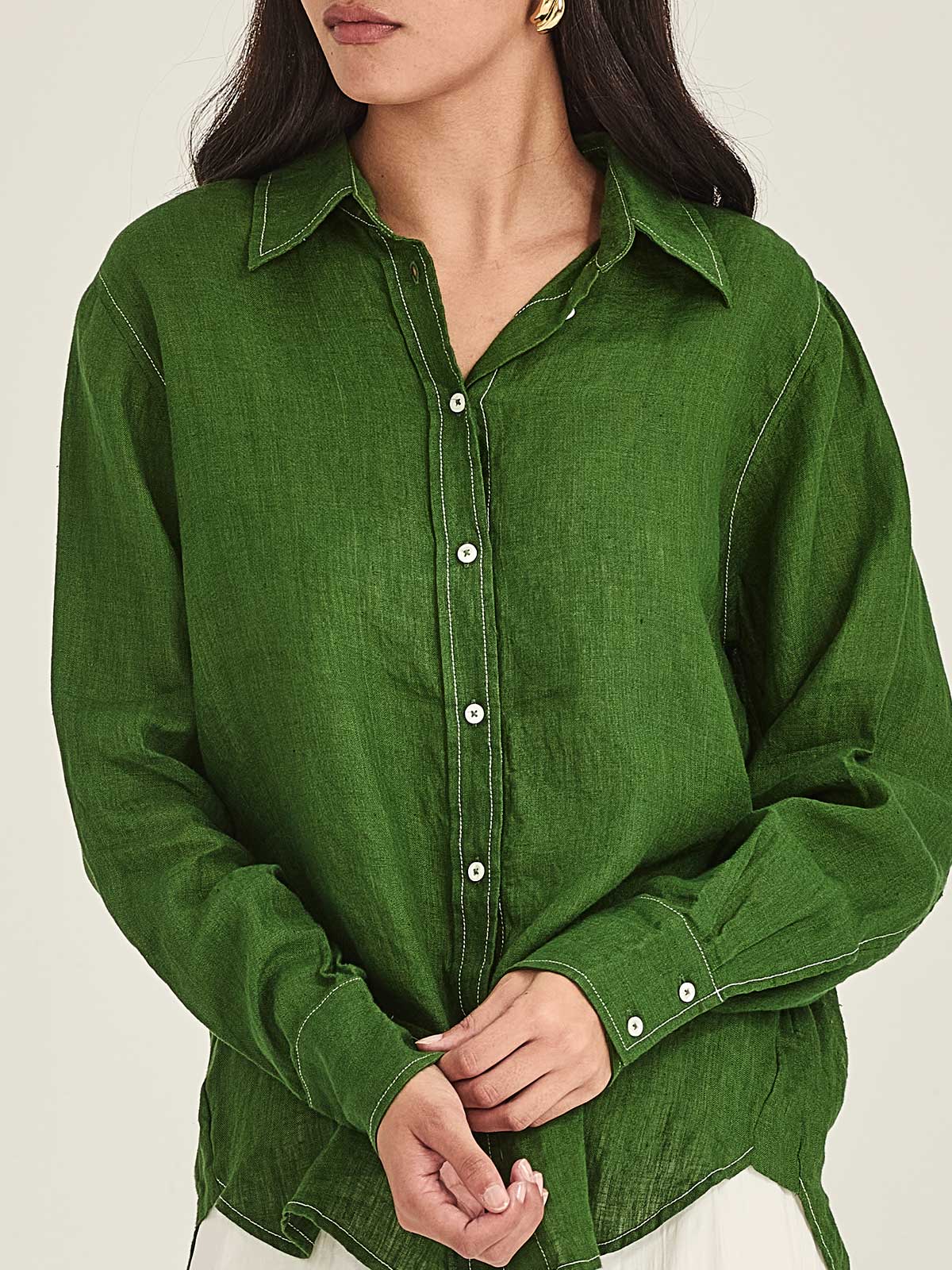 Sills Princeton Linen Shirt - Palm Green