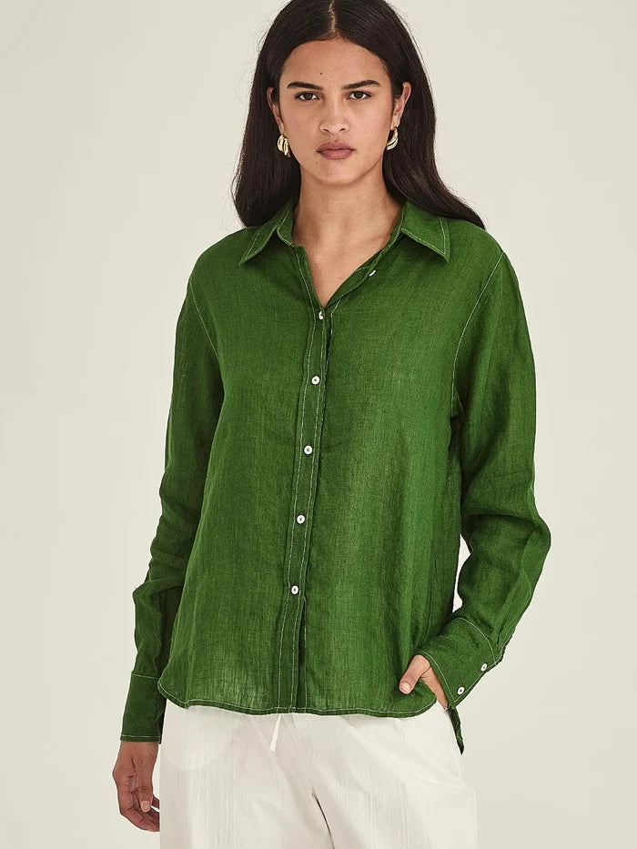 Sills Princeton Linen Shirt - Palm Green