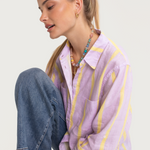 HUT Boyfriend Linen Shirt – Sunshine Mauve Stripe