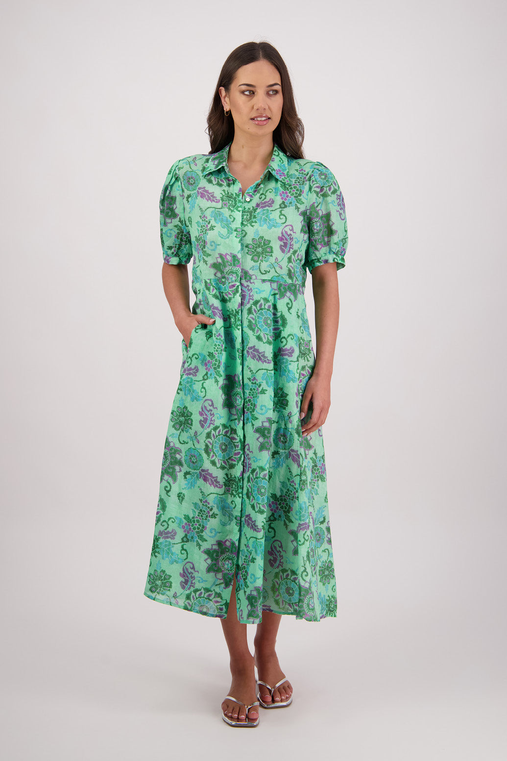 Briarwood Thelma Shirt Dress - Green Floral