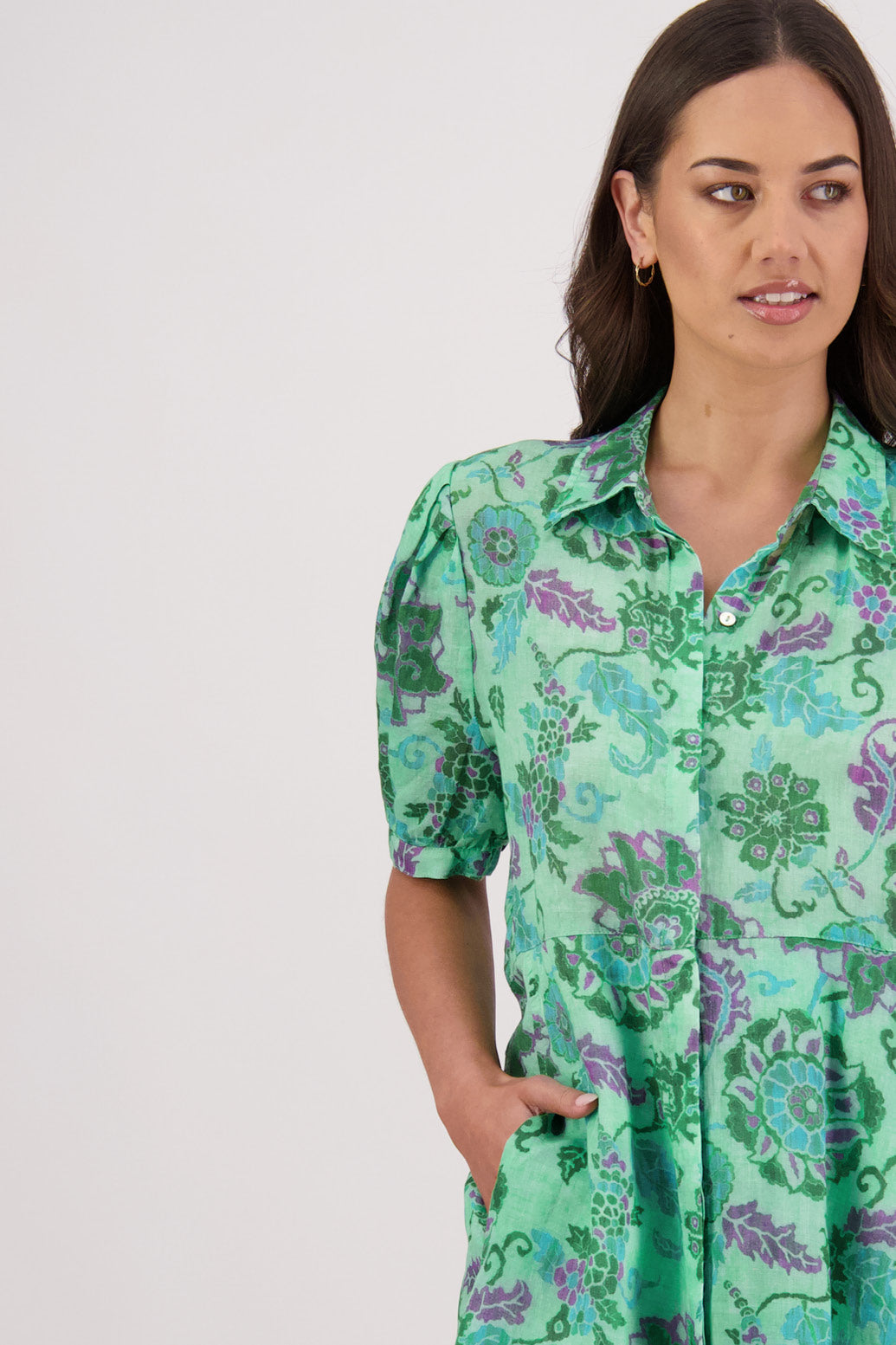 Briarwood Thelma Shirt Dress - Green Floral