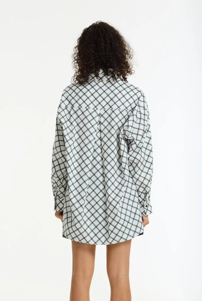 Blak Two Makes One Oversized Shirt - White with Charcoal Cross Hatching