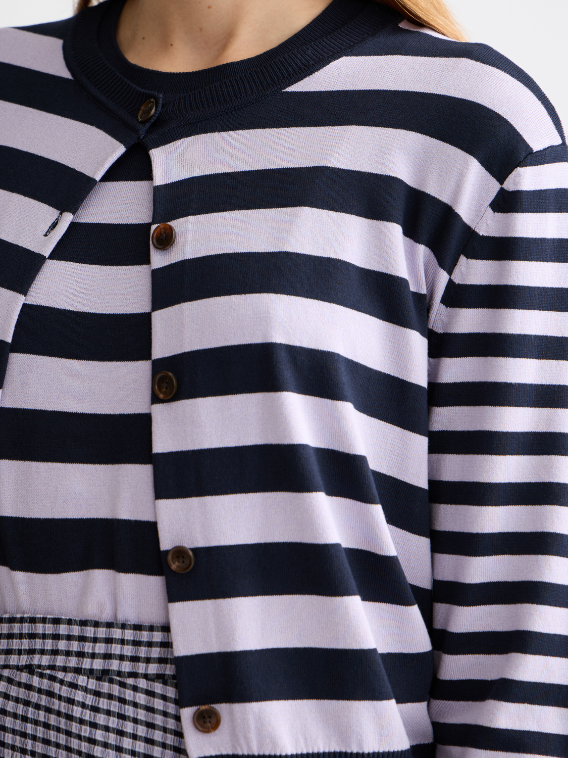 Crew Neck Relaxed Cardigan - Sky Captain/ Lavender