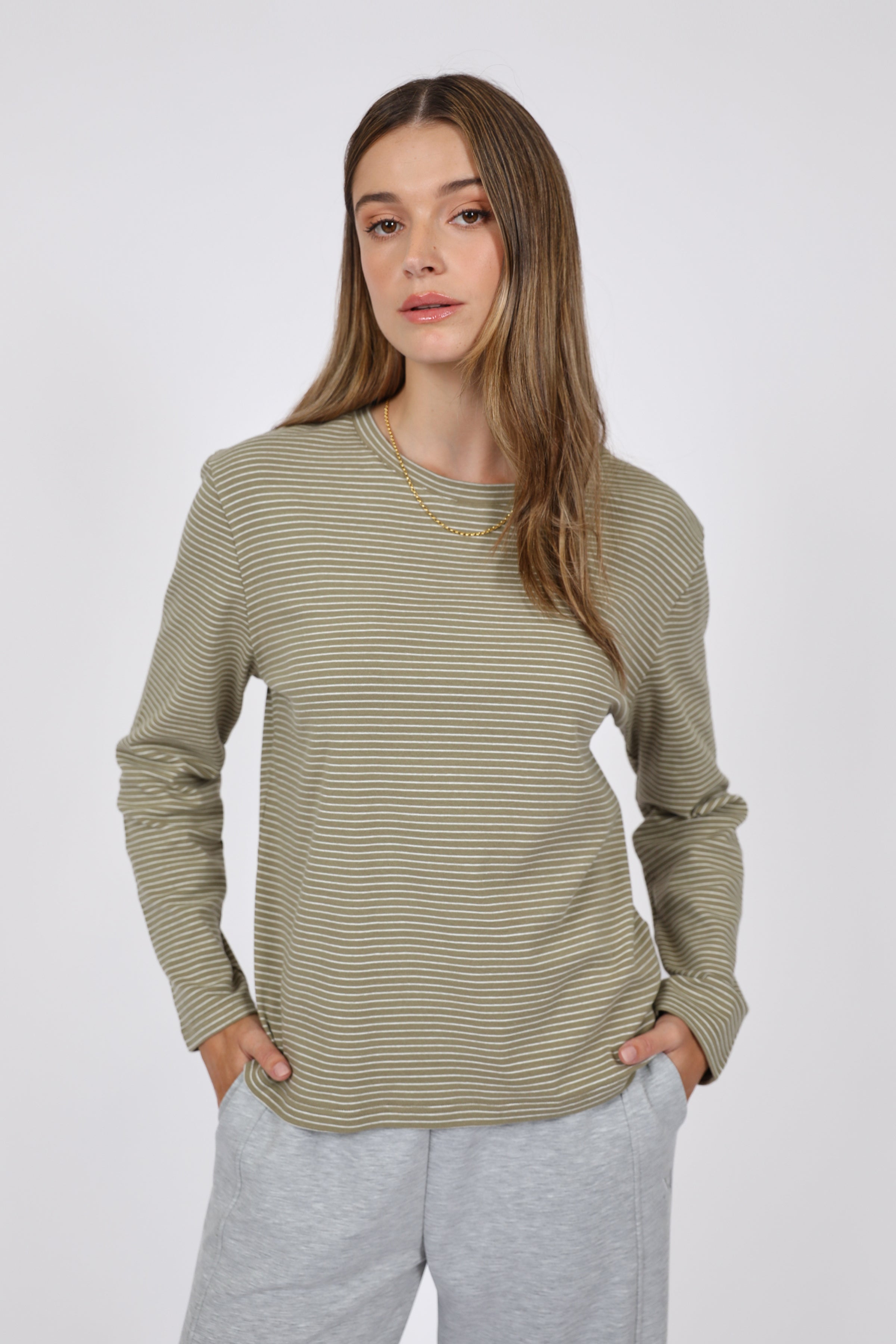 Uno Long Sleeve Tee - Pistachio Stripe
