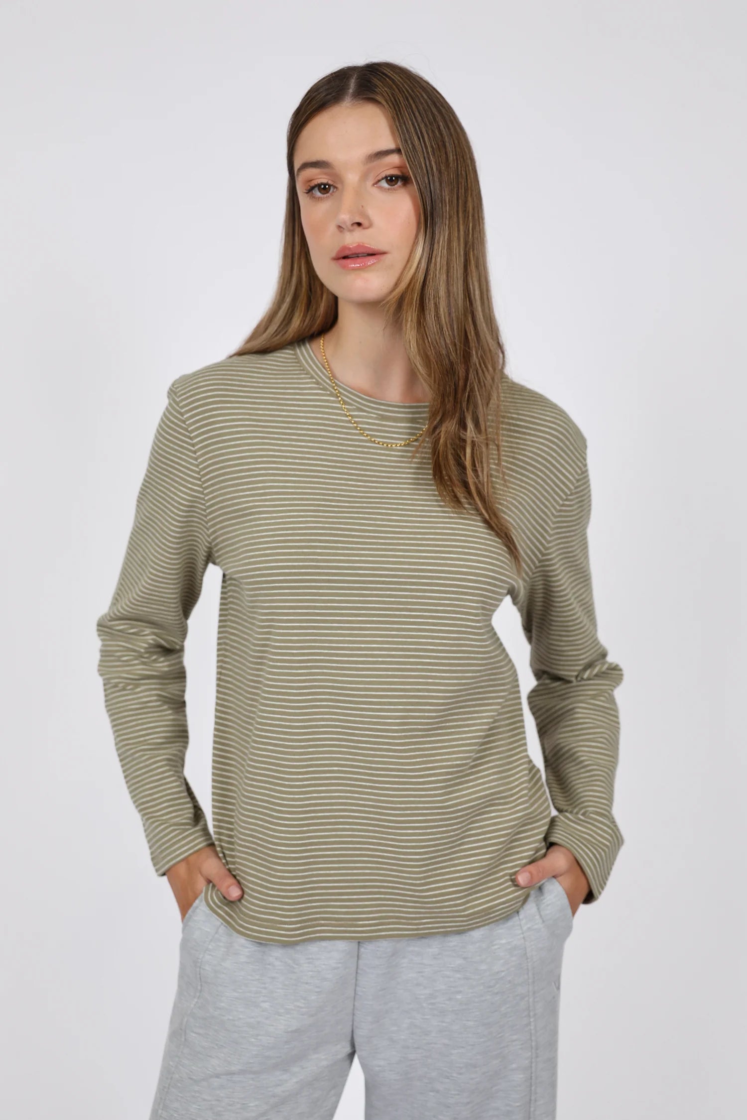 Uno Long Sleeve Tee - Pistachio Stripe