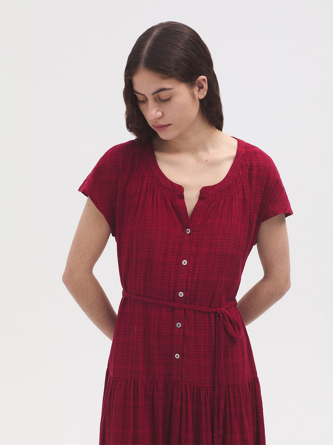 Red Mesh-Knit Long Dress