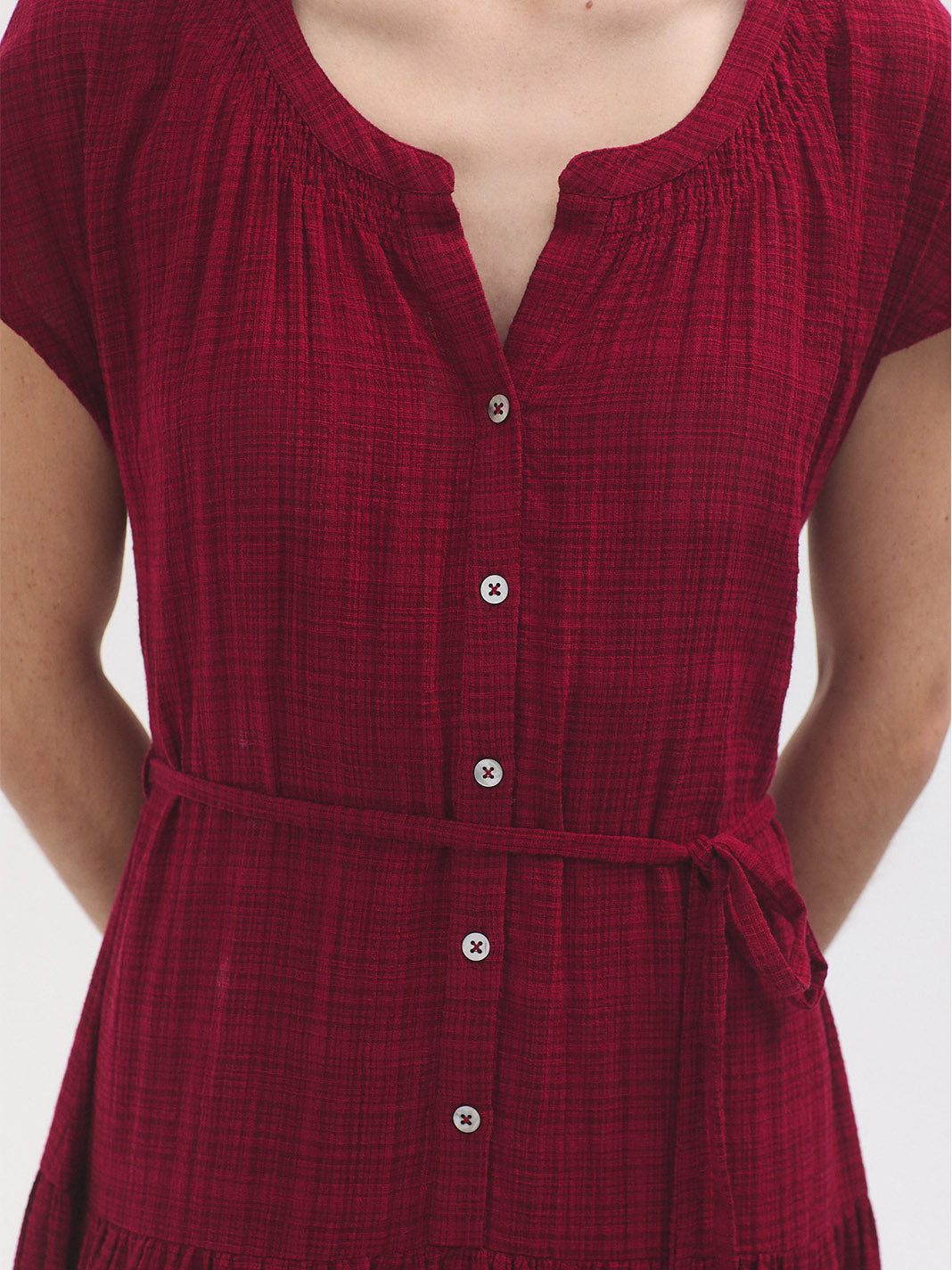 Red Mesh-Knit Long Dress