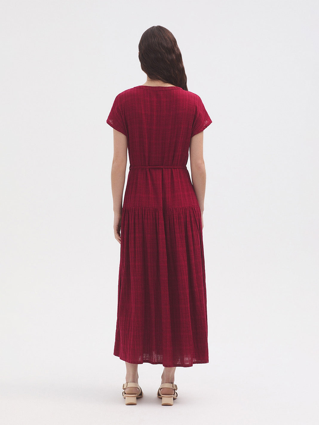 Red Mesh-Knit Long Dress