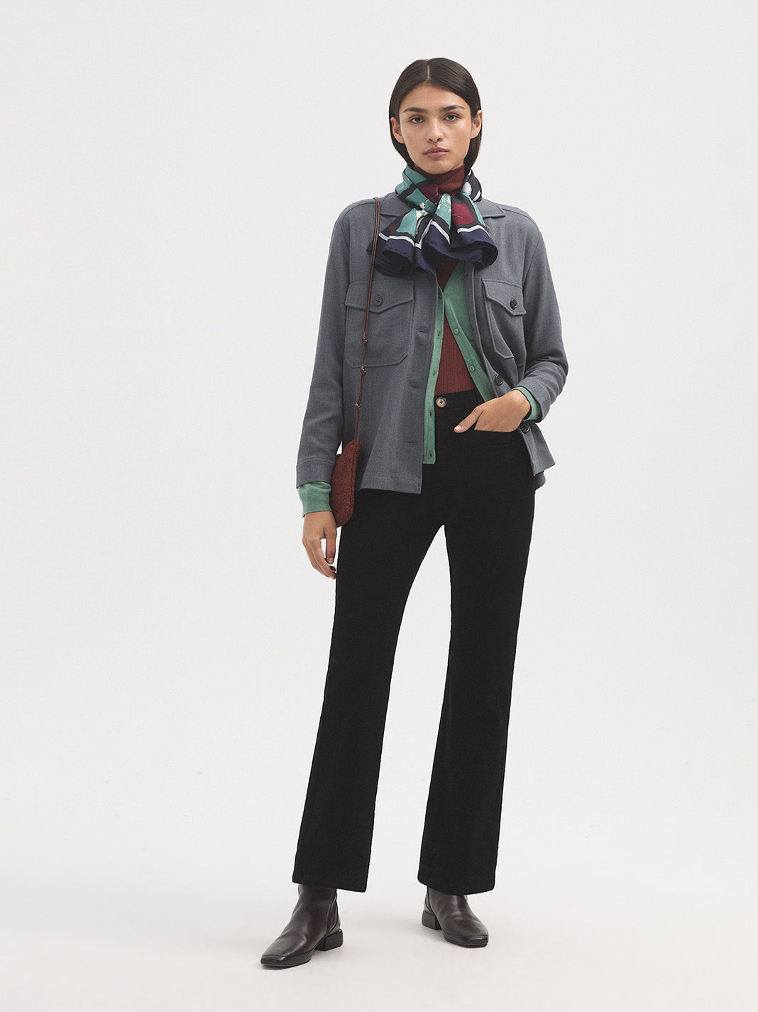 Nice Things Micro Cord Flared Trousers - Navy