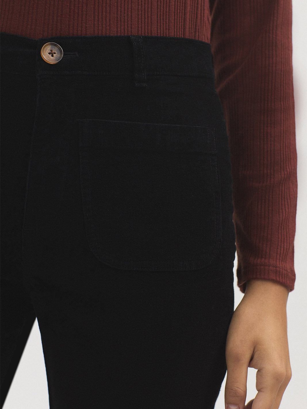 Nice Things Micro Cord Flared Trousers - Navy