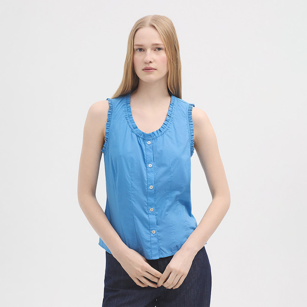 Ruffled Blue Sleeveless Shirt